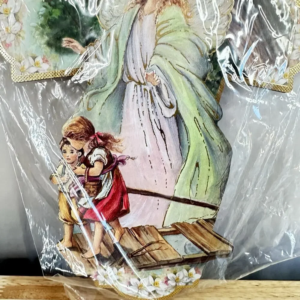 Italian Wooden Cross with Guardian Angle: 